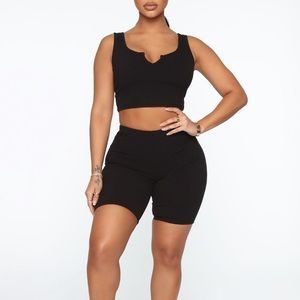 Fashion Nova Black ribbed biker shorts set